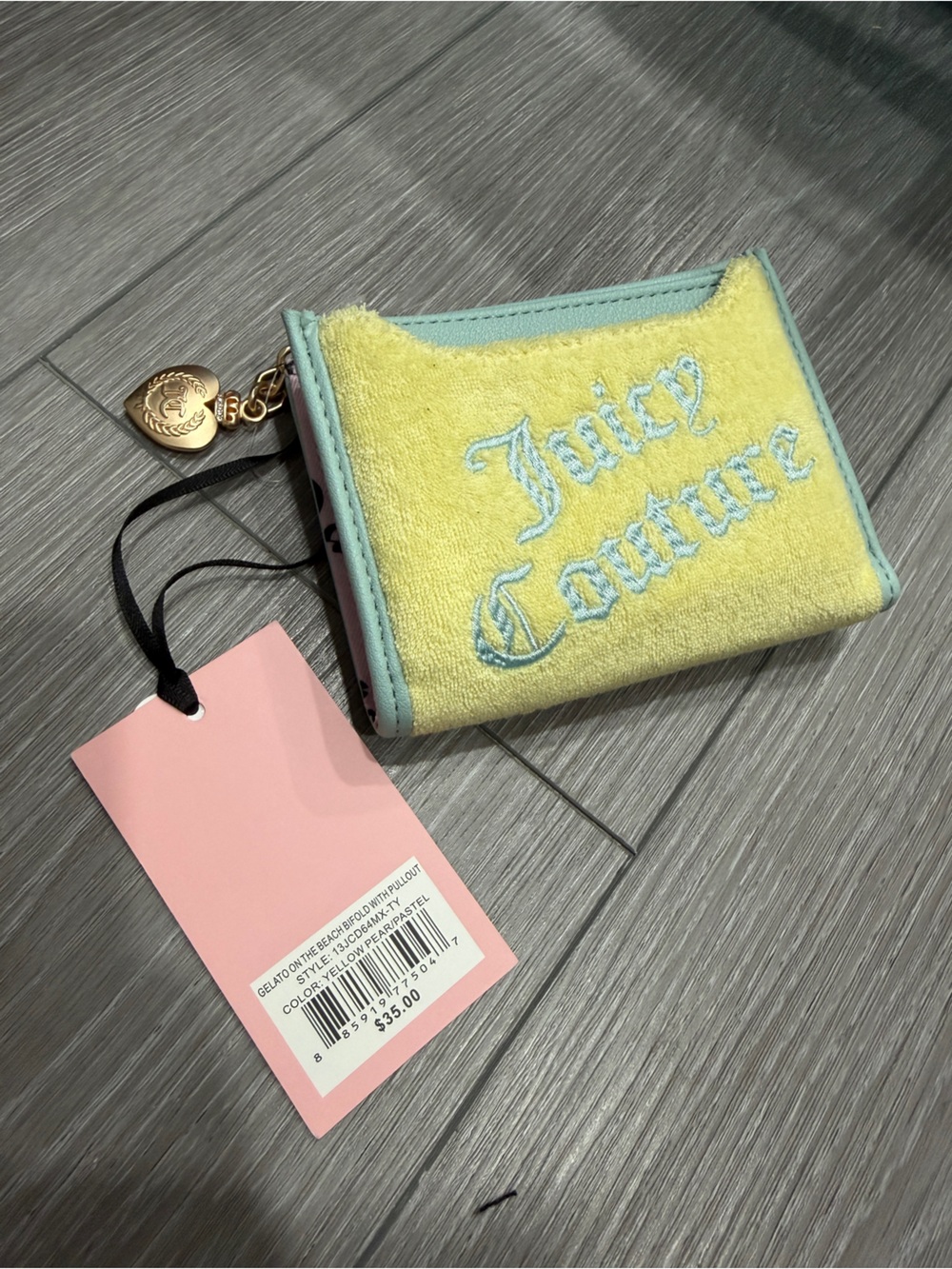 Juicy Couture Yellow and Mint Terry Cloth Card & Key Holder